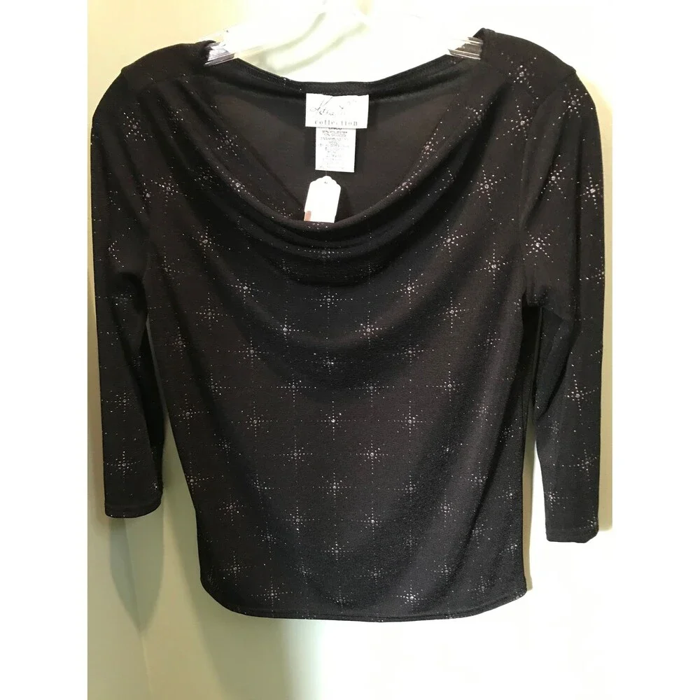Kathie Lee 3/4 sleeve sparkly black blouse  -size Small